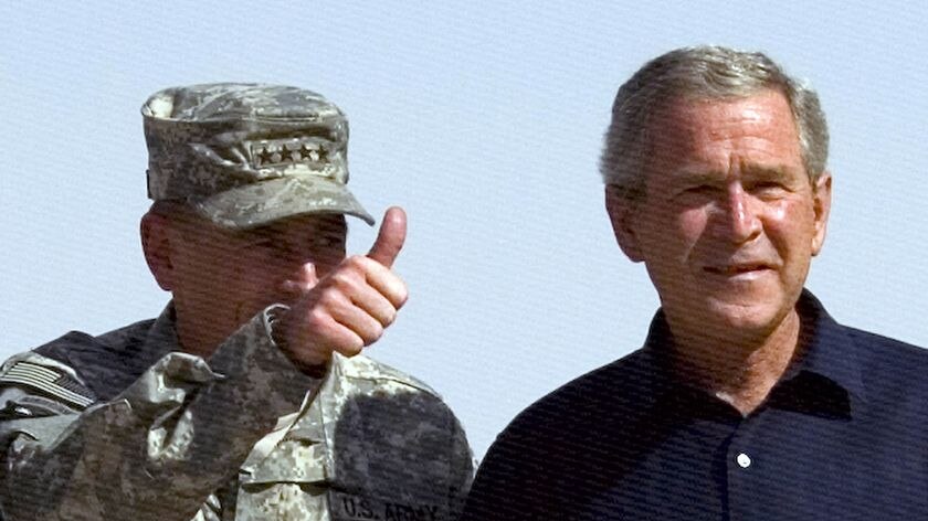 Mr Bush flew secretly to a heavily guarded desert air base for talks with the Iraqi Prime Minister.