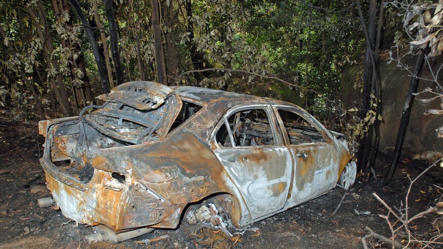 The burnt out car of missing person Goran Nikolovski