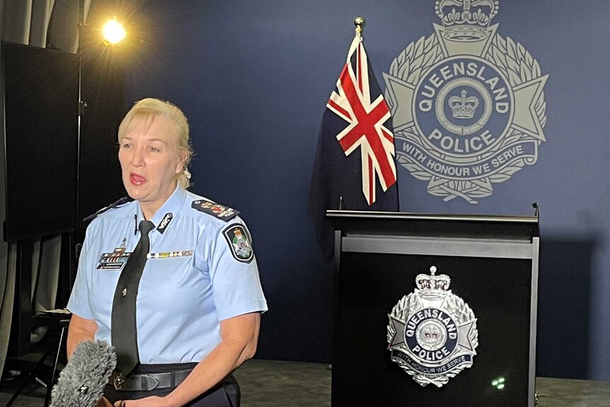 Queensland Police Commissioner Katarina Carroll talks at a press conference.
