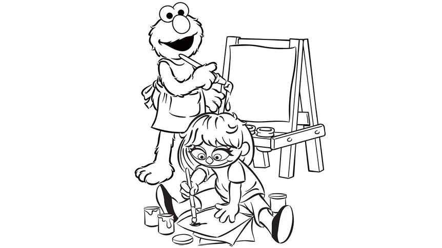Julia and Elmo painting