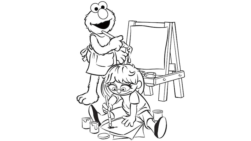 Julia and Elmo painting