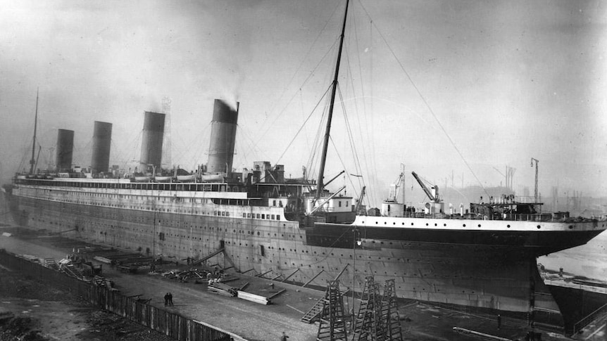 The RMS Titanic at Harland and Wolff shipyards in 1911.