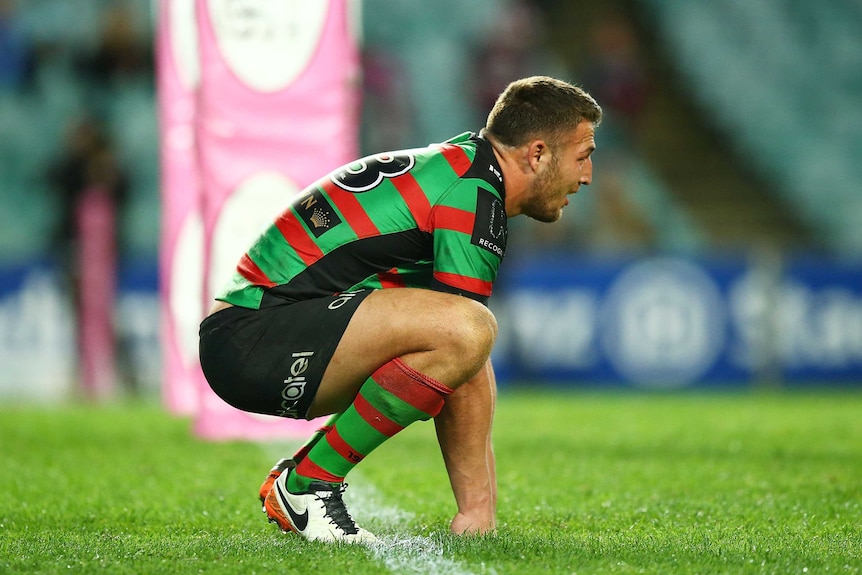Sam Burgess looks dejected after Rabbitohs loss