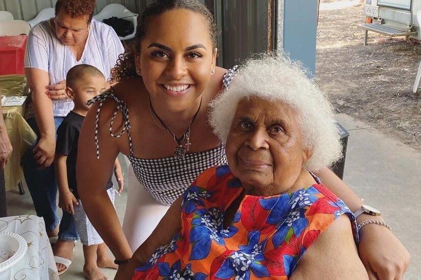Rachel Warcon smiles with her arm around her grandmother Daphne Florence Warcon nee Malamoo.