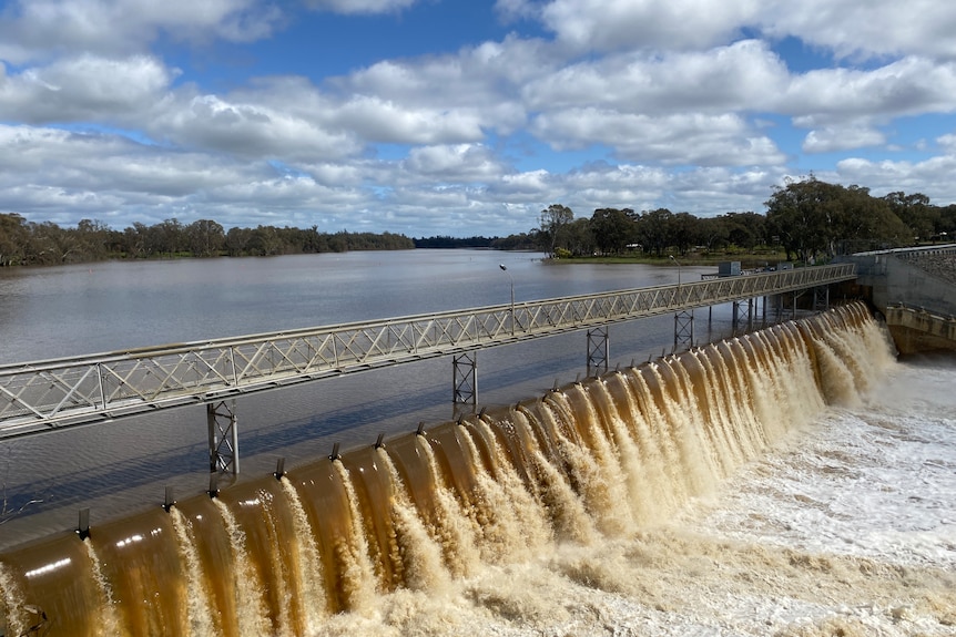 Laanecoorie Reservoir Weir, south west of Bendigo is spilling after significant rain in the Loddon River catchment  
