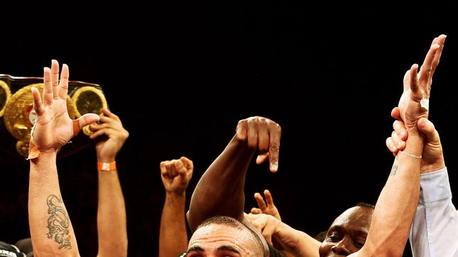 Anthony Mundine celebrates his points victory over Sam Soliman