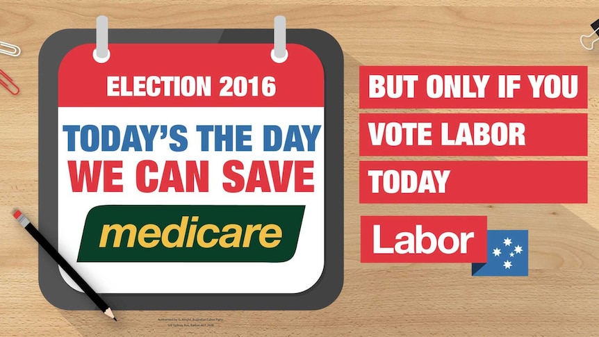 Labor Party Election 2016 advertising that reads, "Today's the day we can save Medicare".