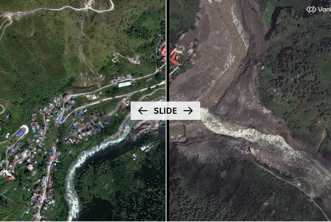 Before and after: Nepal-Tibet's flood destruction