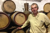Peter Bignell standing in his whisky distillery in Kempton, southern Tasmania.