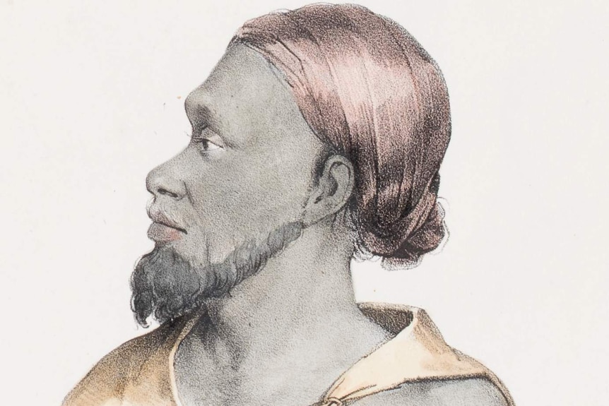 A watercolour sketch of an Indigenous Australian man.