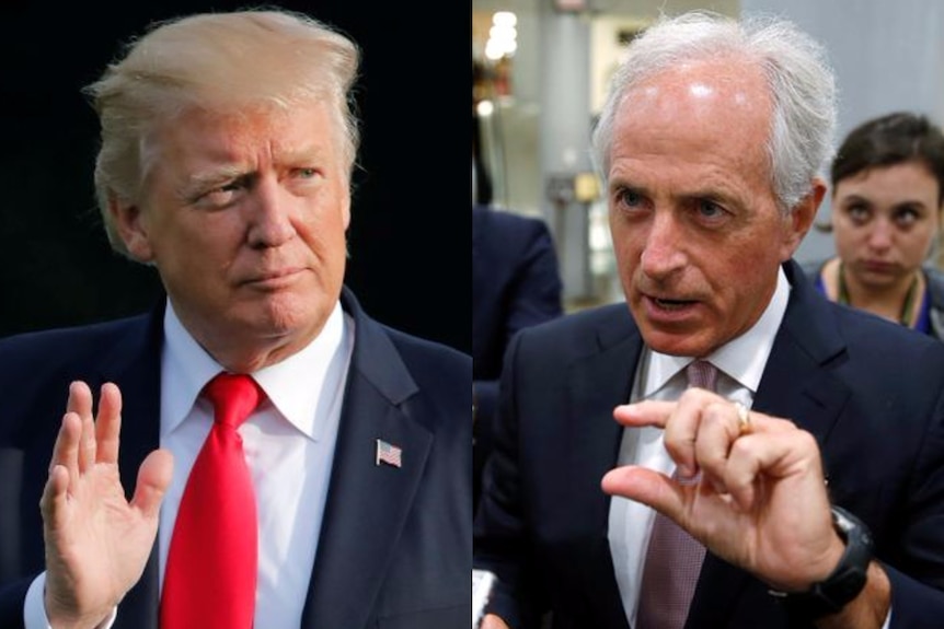 A composite photo of US President Donald Trump and retired Republican senator Bob Corker