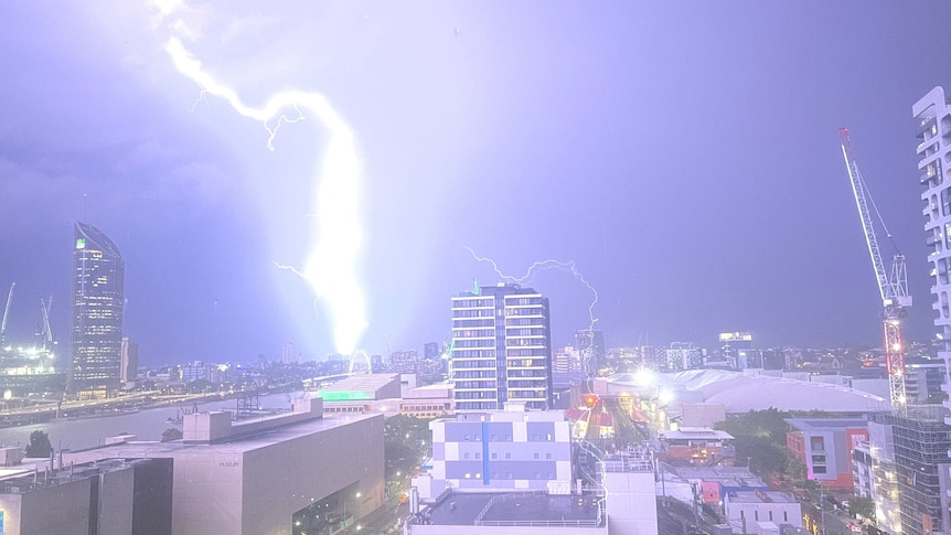 Lightning strikes in Brisbane during last night's storms.