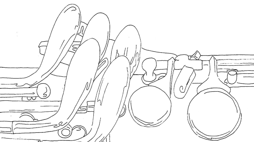 Line drawing of a clarinet