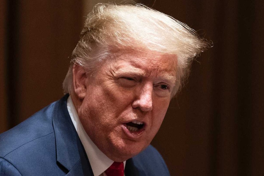 President Donald Trump speaks during a meeting