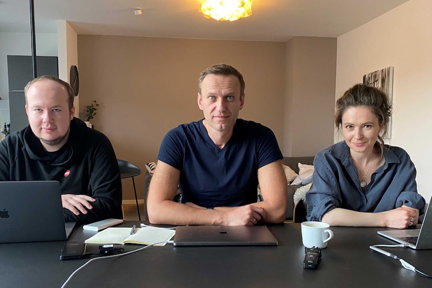 Georgy Alburov, Alexei Navalny and Maria Pechikh.