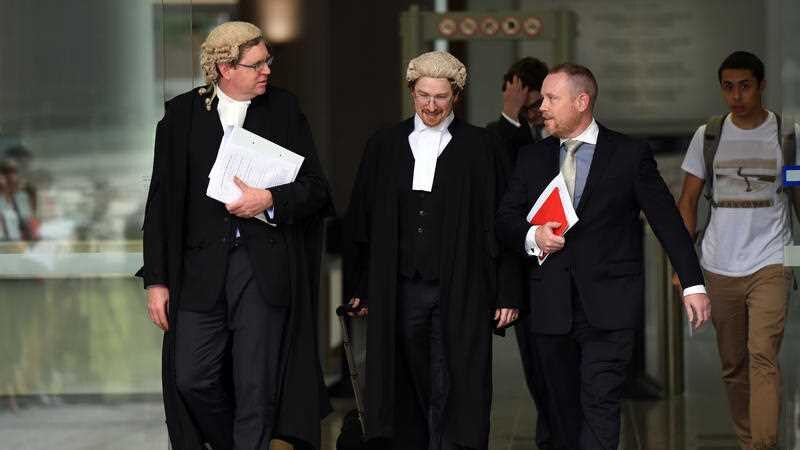 Defence lawyers for Brett Cowan (L to R) Peter Davis QC, Angus Edwards and Tim Meehan