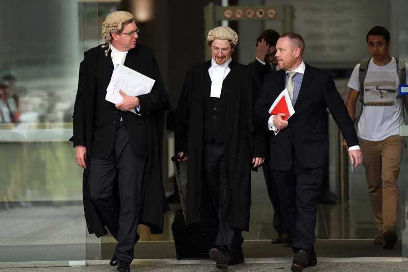 Defence lawyers for Brett Cowan (L to R) Peter Davis QC, Angus Edwards and Tim Meehan