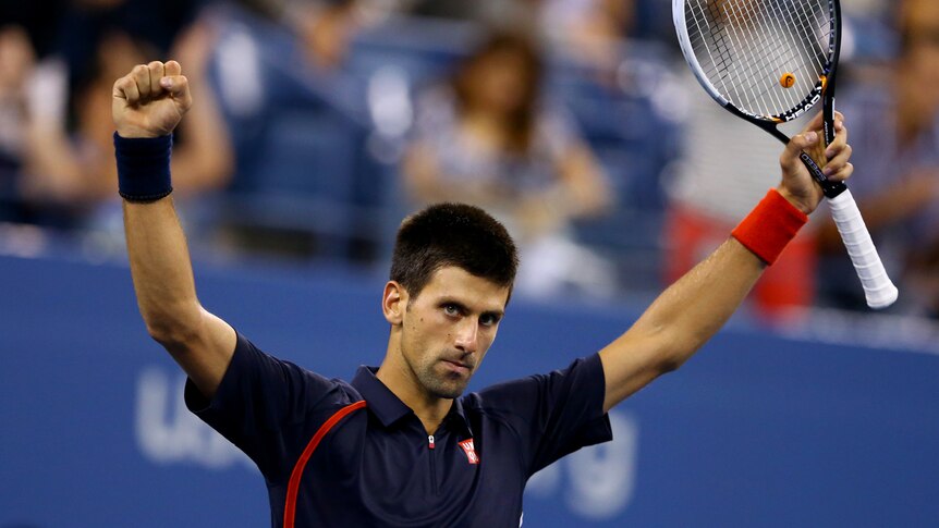 Serbia's Novak Djokovic celebrates his win in the US Open quarter-final.