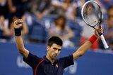 Serbia's Novak Djokovic celebrates his win in the US Open quarter-final.