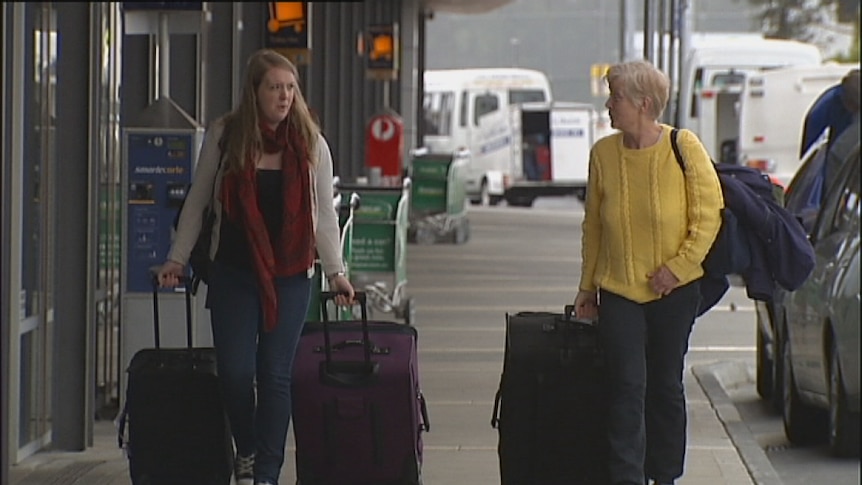 Christine and Maddy Russell leave Hobart.