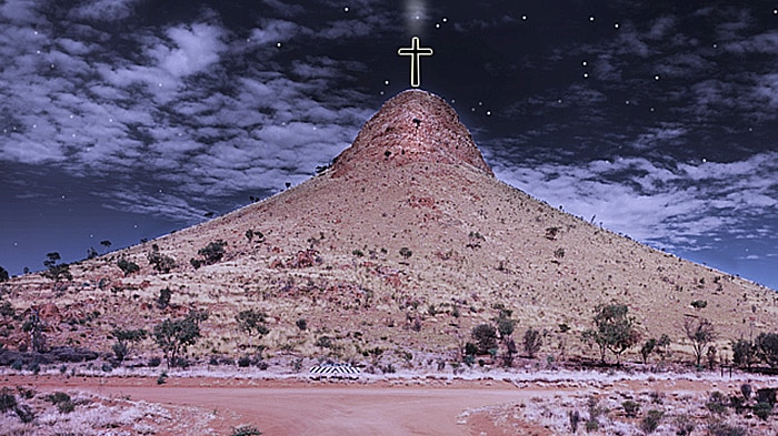 An artist's impression of the 20-metre tall Haasts Bluff illuminated cross.