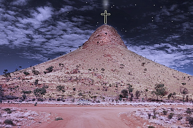 An artist's impression of the 20-metre tall Haasts Bluff illuminated cross.