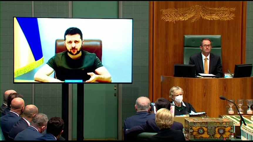 Watch in full Volodymyr Zelenskyy's fifteen-minute address to Australian parliament