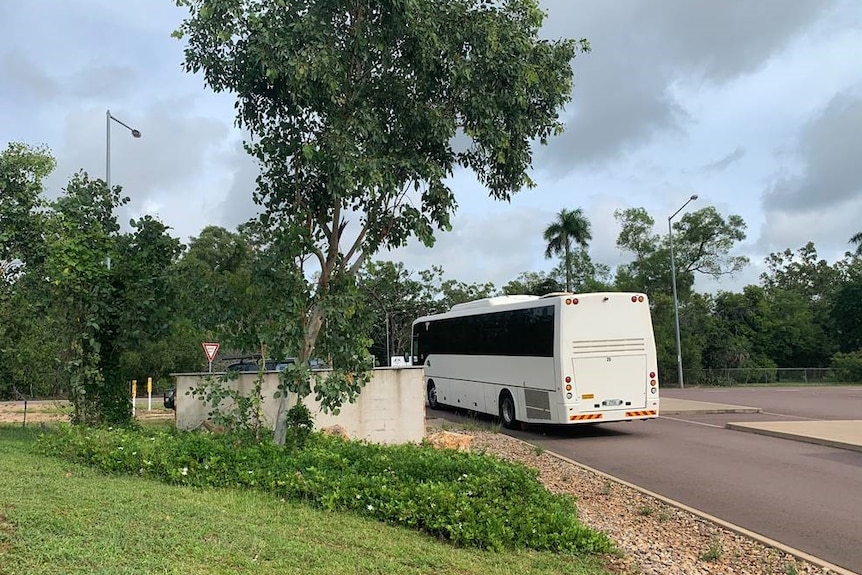 Evacuee bus departing Howard Springs