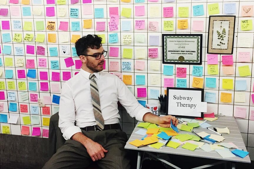 The walls of NYC subway stations are covered in post-it notes carrying messages of protest, sympathy and outrage.