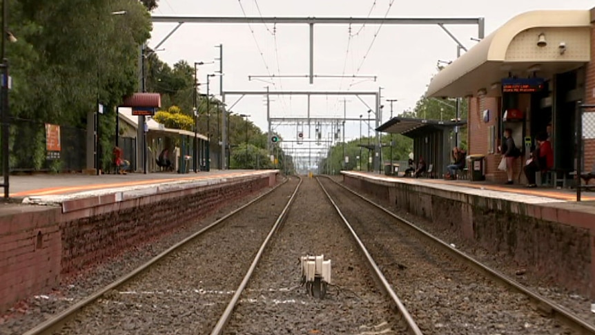 Train tracks at Glenhuntly station where three women were attacked by a man with a knife