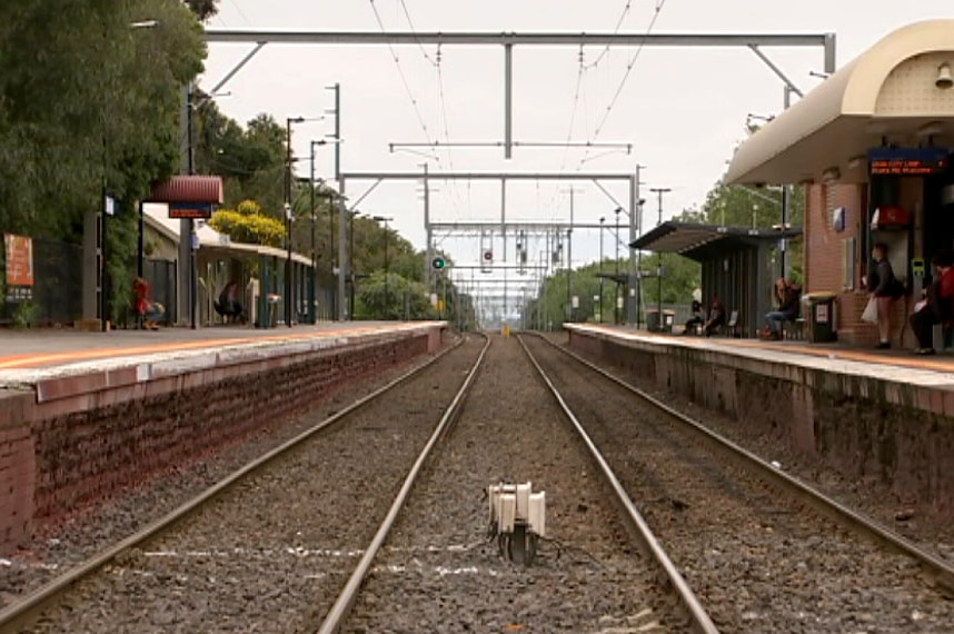 Train tracks at Glenhuntly station where three women were attacked by a man with a knife