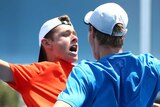 Alex De Minaur and Blake Ellis celebrate Australian Open boys doubles title