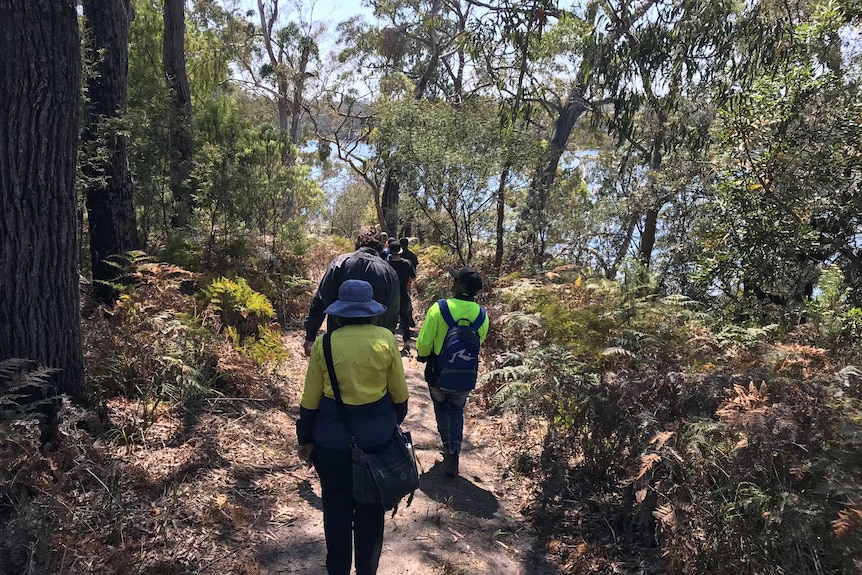 Members of the Gunaikurnai community on a walking track at Lake Tyers.