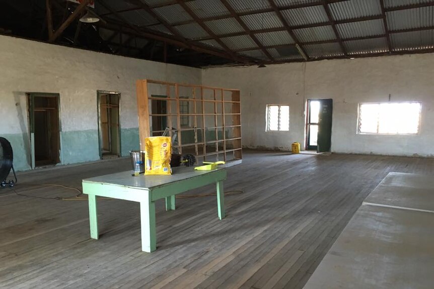 An empty Ballroom at the Betoota Hotel that was once the venue for outback dances.