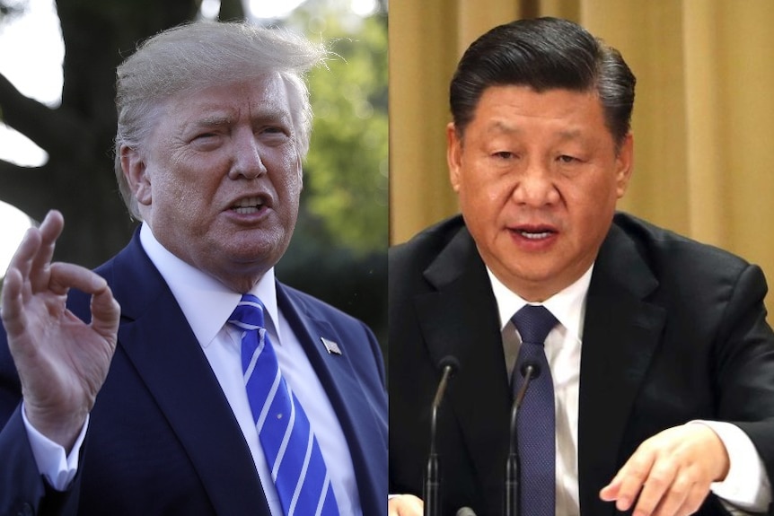 A close up composite photo of Donald Trump and Xi Jinping