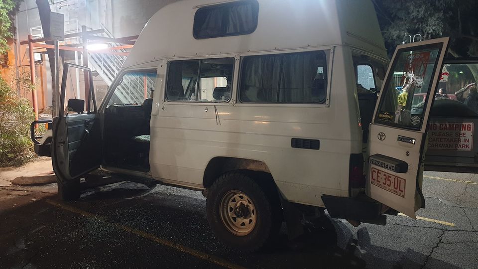 A Totoya troop carrier with the doors open.