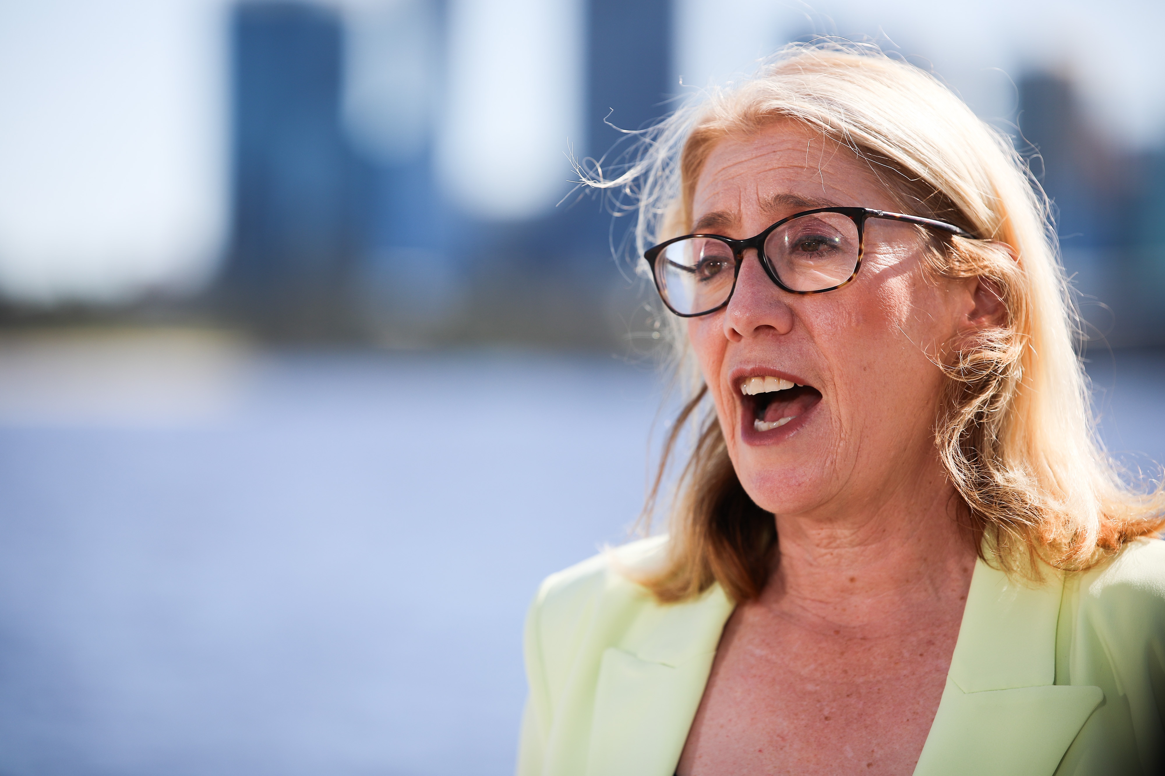 Rita Saffioti has her mouth open mid-speach