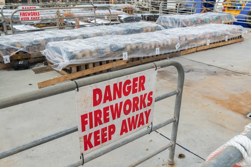 A sign warning people to stay away from fireworks