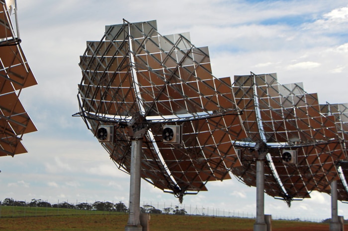 Australia's largest solar electricity plant using satellite dishes covered in mirrors at Carwarp, south of Mildura in north-west Victoria