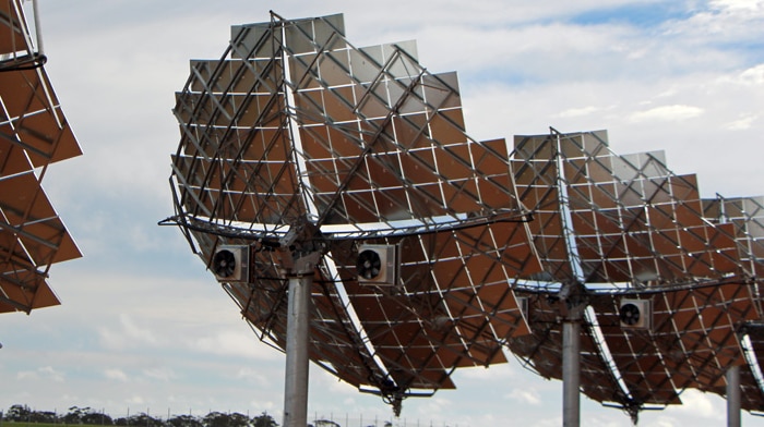 Australia's largest solar electricity plant using satellite dishes covered in mirrors at Carwarp, south of Mildura in north-west Victoria