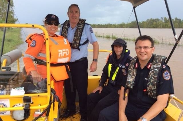 NT Police Commissioner Reece Kershaw and Director NTES Andy Warton touring flooded Daly River.