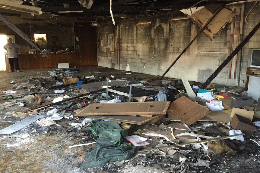 Inside the fire-damaged Wasleys Bowling Club.