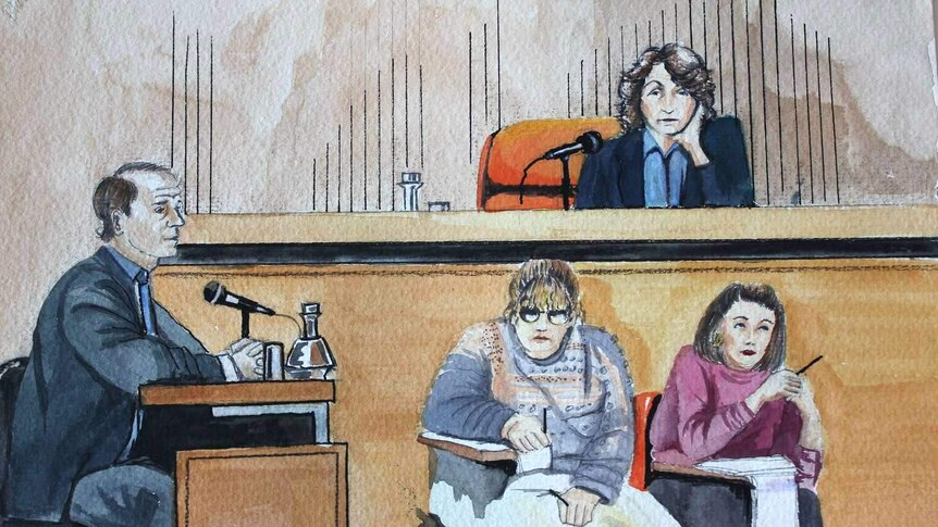 Drawing of people in court room