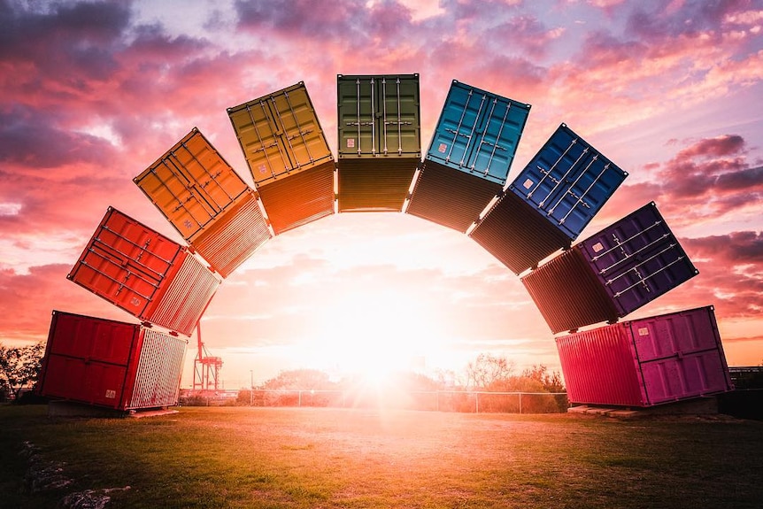 Red sunset at east fremantle container installation