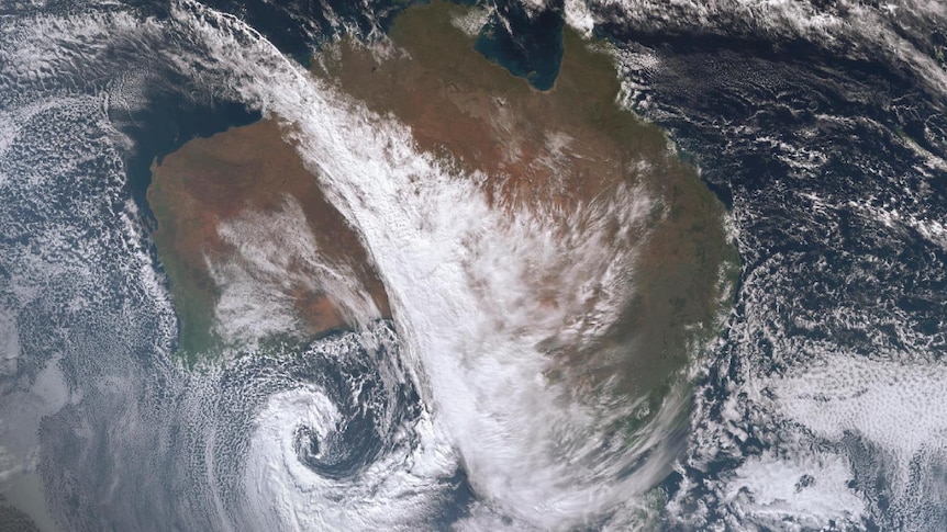 Satellite Image of showing cloud reaching from the NW to the SE of Australia