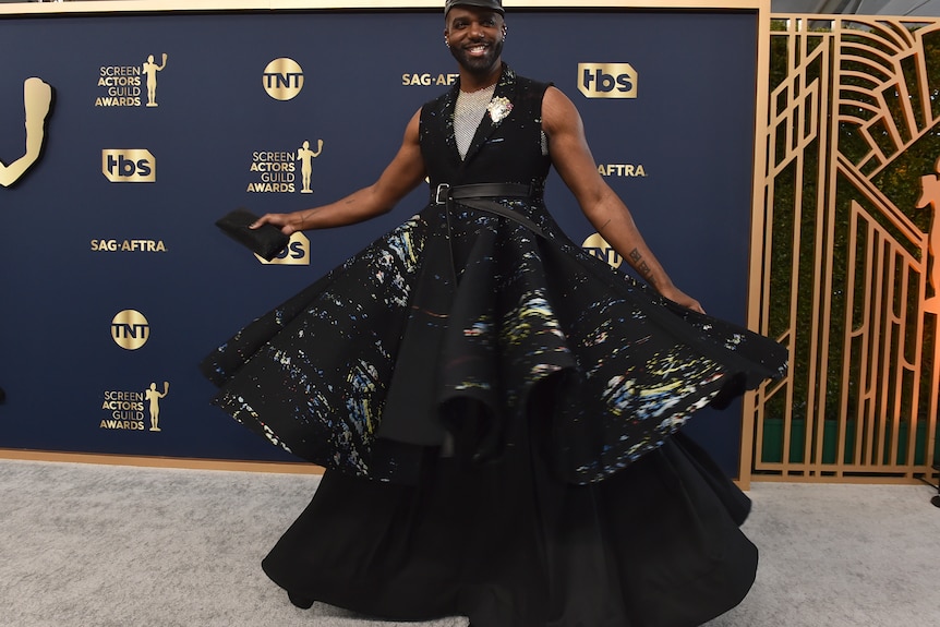 Carl Clemons-Hopkins arrives at the 28th annual Screen Actors Guild Awards at the Barker Hangar on Sunday, Feb. 27, 2022.