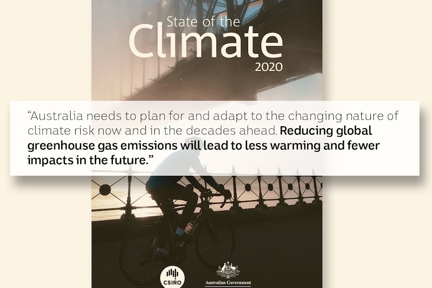 The State of the Climate 2020 report with the quote: 'reducing greenhouse gas emissions will lead to less warming'