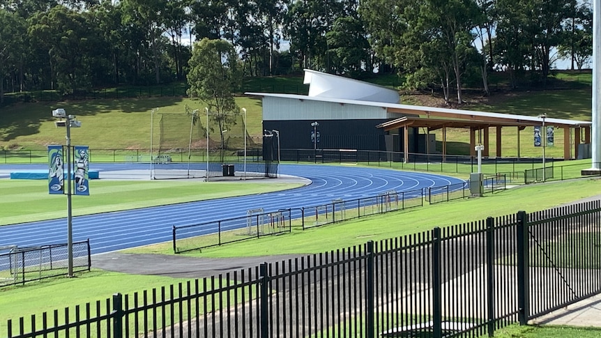 An image of the athletics running track at the Queensland Sport and Athletic Centre in Brisbane 