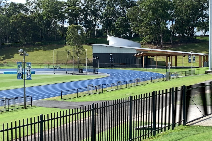An image of the athletics running track at the Queensland Sport and Athletic Centre in Brisbane 