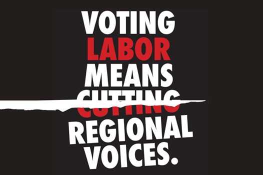 A Facebook ad reading "Voting Labor means cutting regional voices".